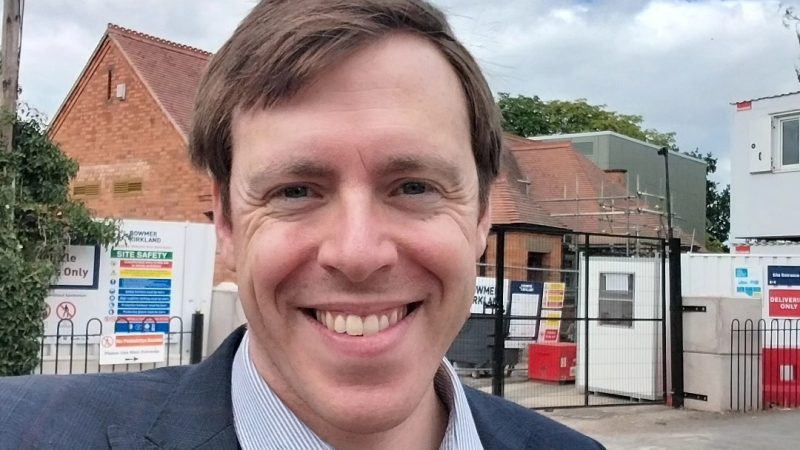 James outside Sutton Bonington school